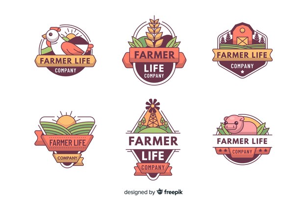 Коллекция логотипа фермы плоский стиль
