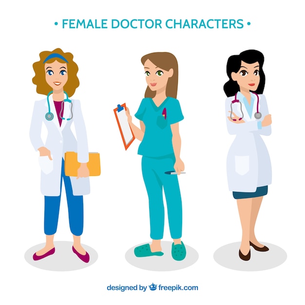 Коллекция персонажей мультяшных врачей-женщин