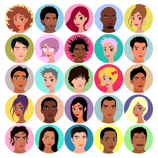 Collection of female and male avatars