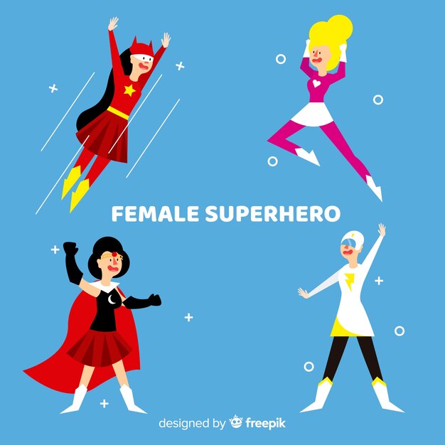 Коллекция женских героев-супергероев в мультяшном стиле