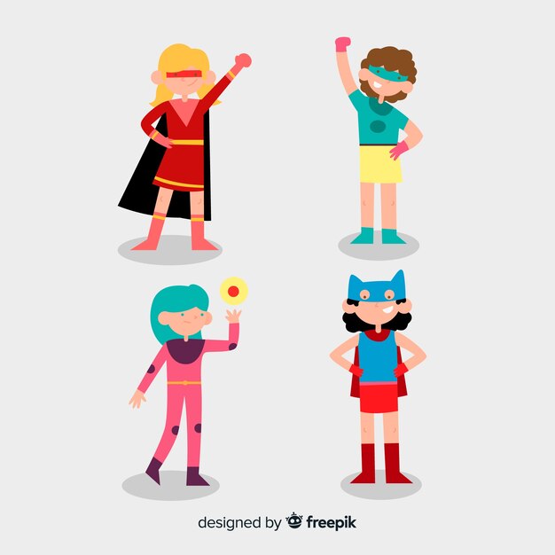 Collection of female superhero characters in cartoon style