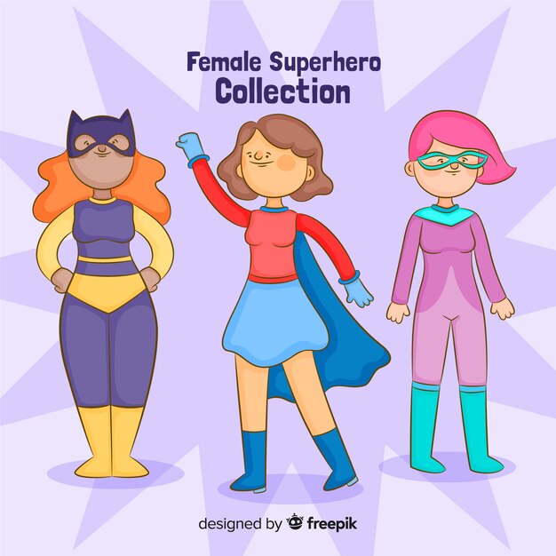 만화 스타일의 여성 슈퍼 히어로 캐릭터 컬렉션