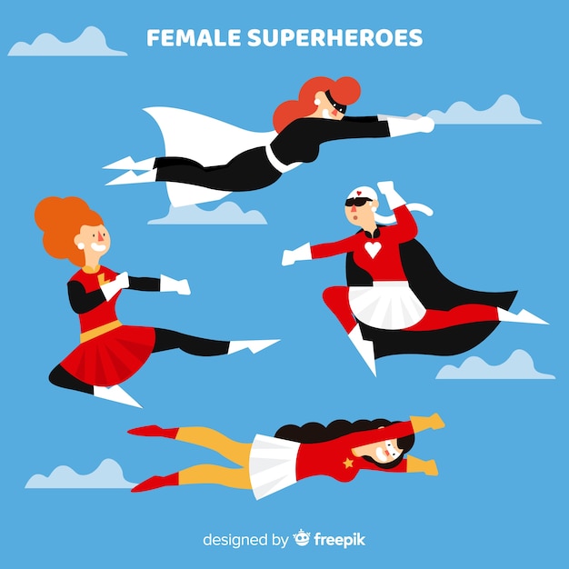 Collection of female superhero characters in comic style