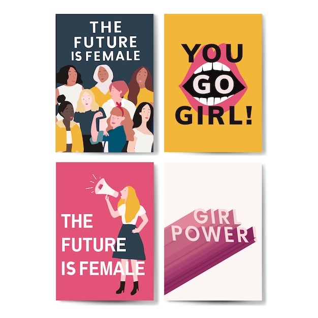 Collection of feminist message poster vectors