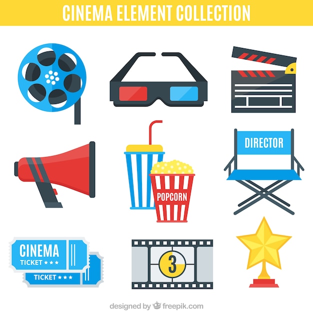 Raccolta di elementi cinematografici in design piatto