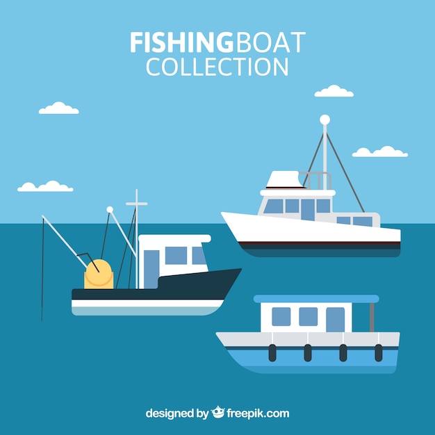 Collection of fishing boats in flat design