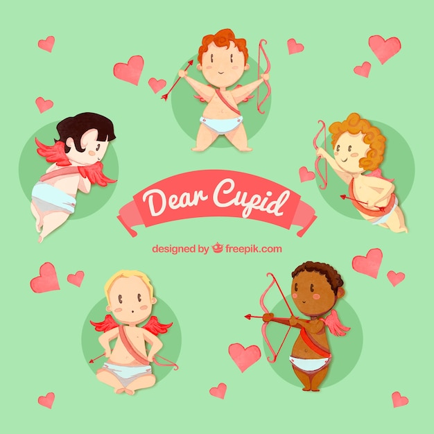 Vettore gratuito raccolta di cinque caratteri cupid cute