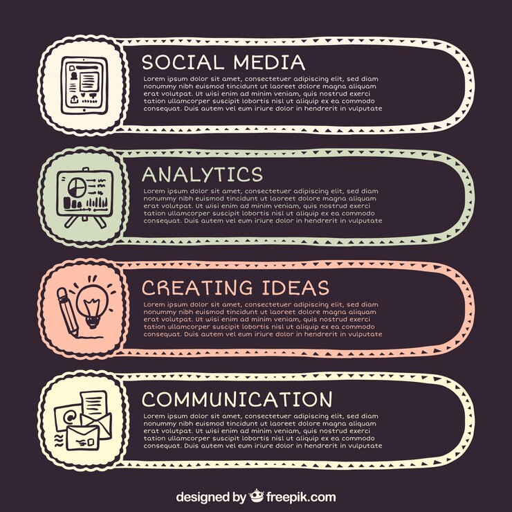 Free Vector collection of five decorative infographic banners in hand-drawn style