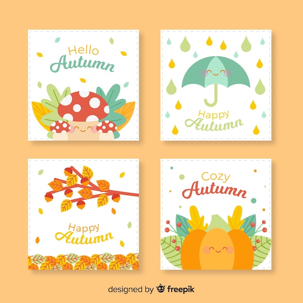 Collection of flat autumn cards