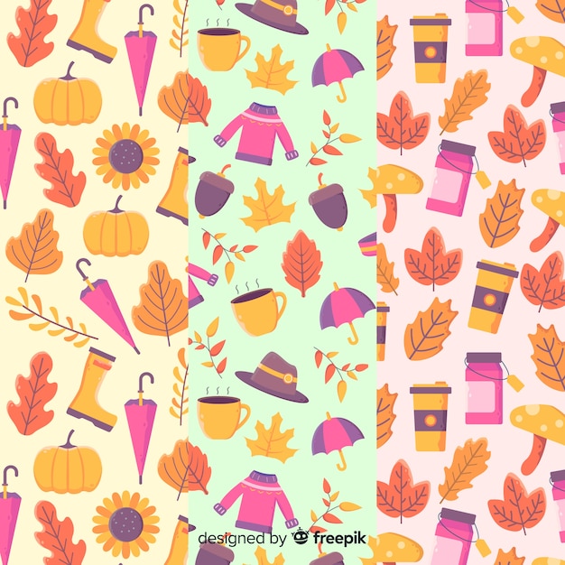 Collection of flat autumn patterns