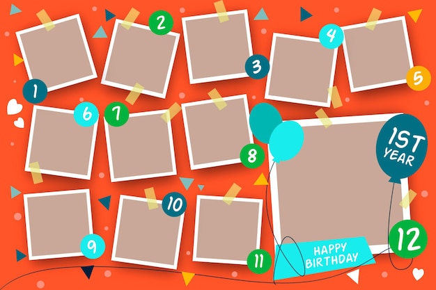 Collection of flat birthday collage frames