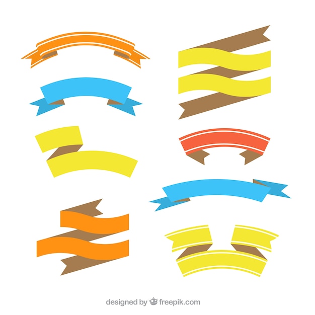 Collection of flat colored ribbons in flat design