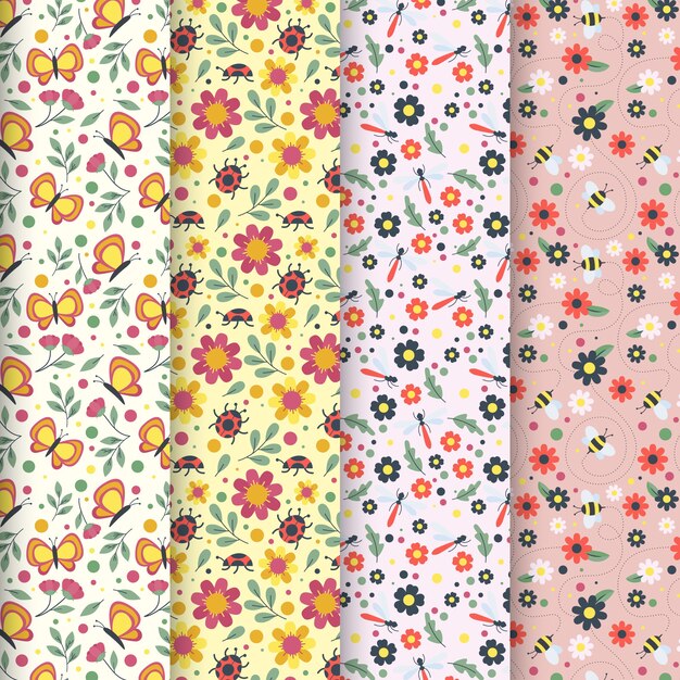 Collection of flat colorful spring patterns