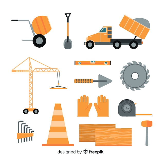 Free vector collection of flat construction equipment