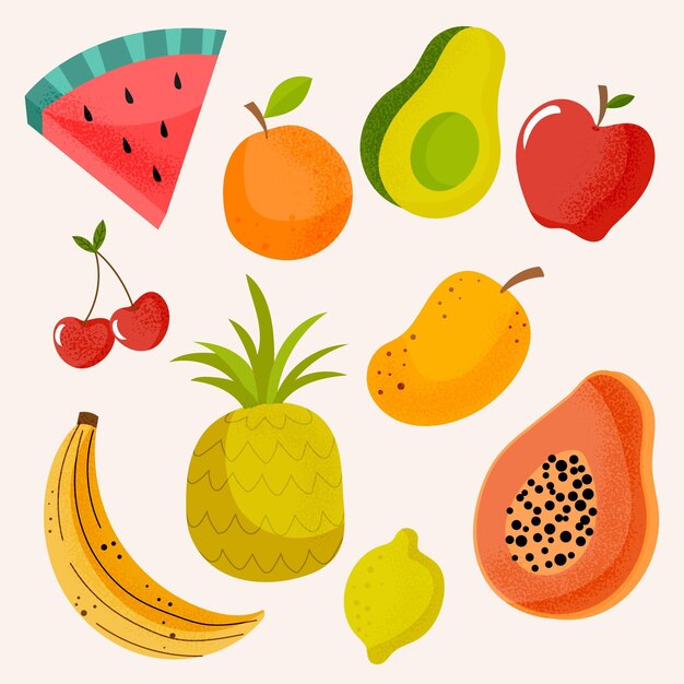 Collection of flat delicious fruits