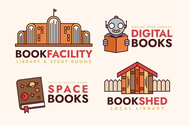 Collection of flat design book logo