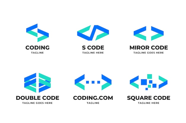 Raccolta di logo di codice design piatto