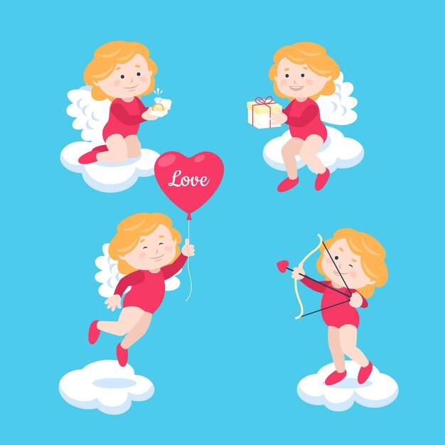 Collection of flat design cupid character