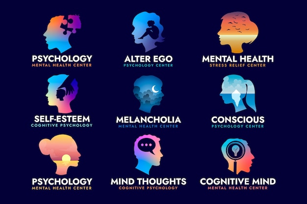 Collection of flat design mental health logo template