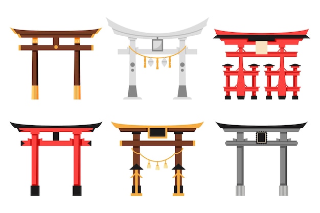 Vettore gratuito collezione di cancello torii design piatto
