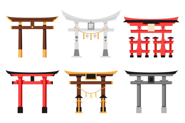 Collection of flat design torii gate