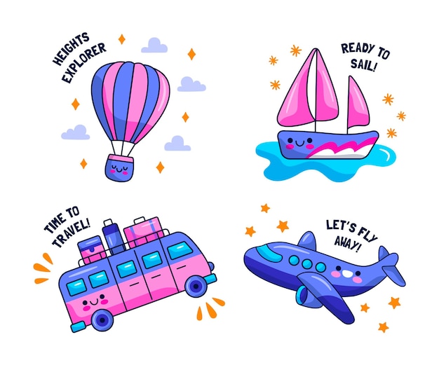 Collection of flat design traveling stickers