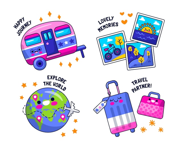 Free vector collection of flat design traveling stickers