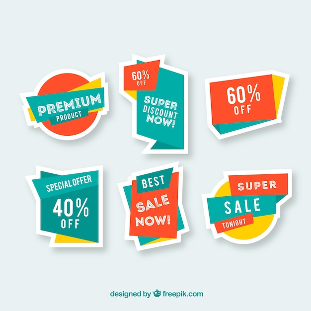 Collection of flat discount stickers