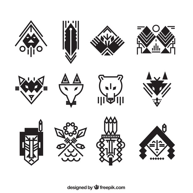 Collection of flat ethnic items for logos
