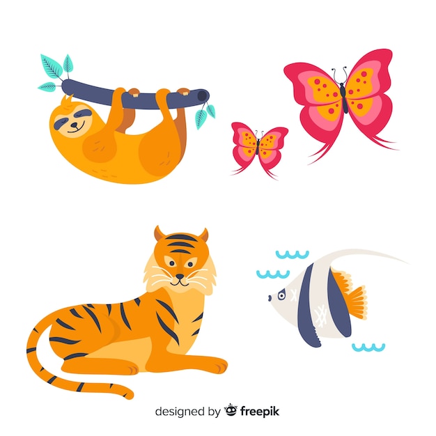 Free vector collection of flat exotic animals