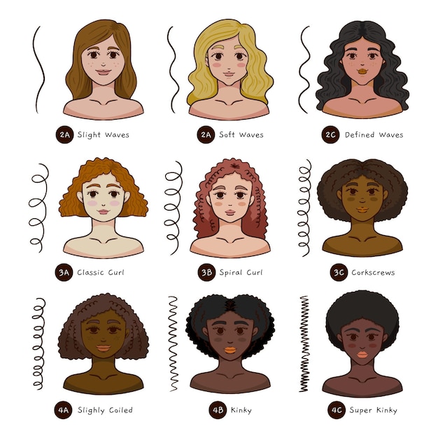 Free vector collection of flat-hand drawn curly hair types