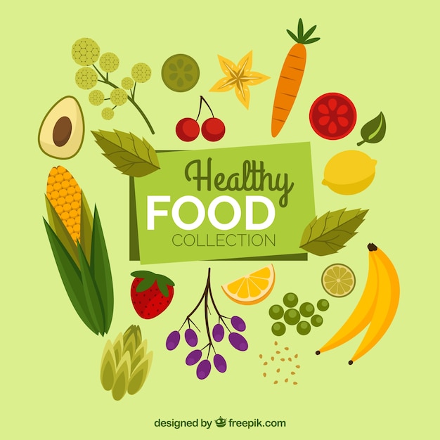 Collection of flat healthy food