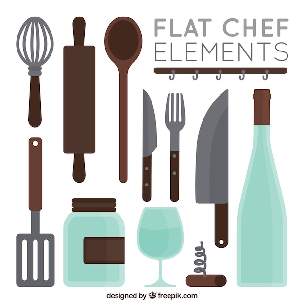 Collection of flat kitchen utensils