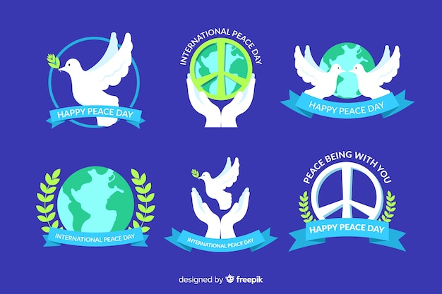 Free vector collection of flat peace day labels