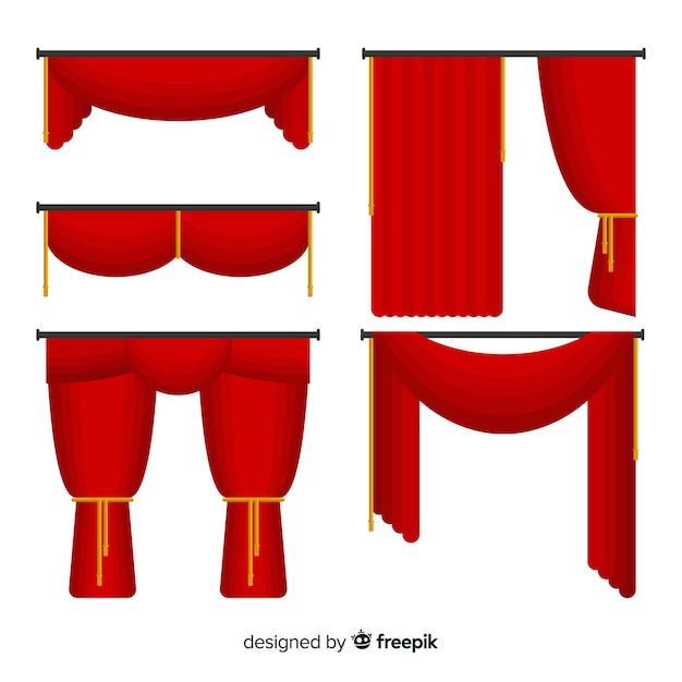 Free vector collection of flat red curtains