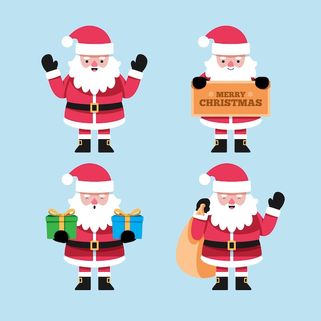 Free vector collection of flat santa claus character