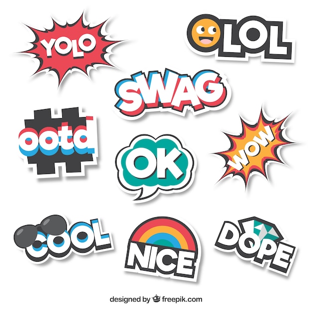 Collection of flat stickers with word