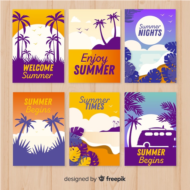 Free vector collection of flat summer cards