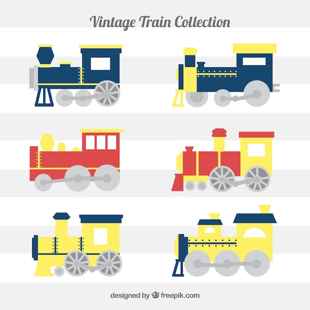 Free vector collection of flat trains with yellow details