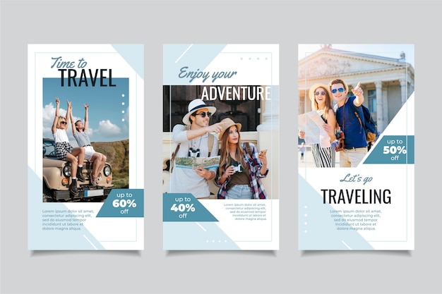 Collection of flat travel instagram stories