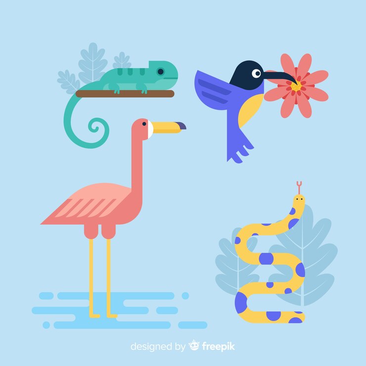 무료 Vector 평평한 열대 동물의 컬렉션