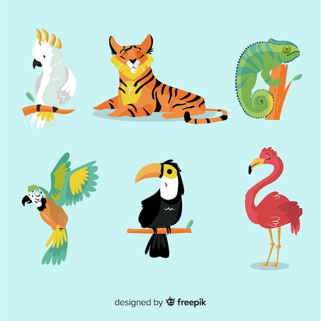 Free vector collection of flat tropical animal