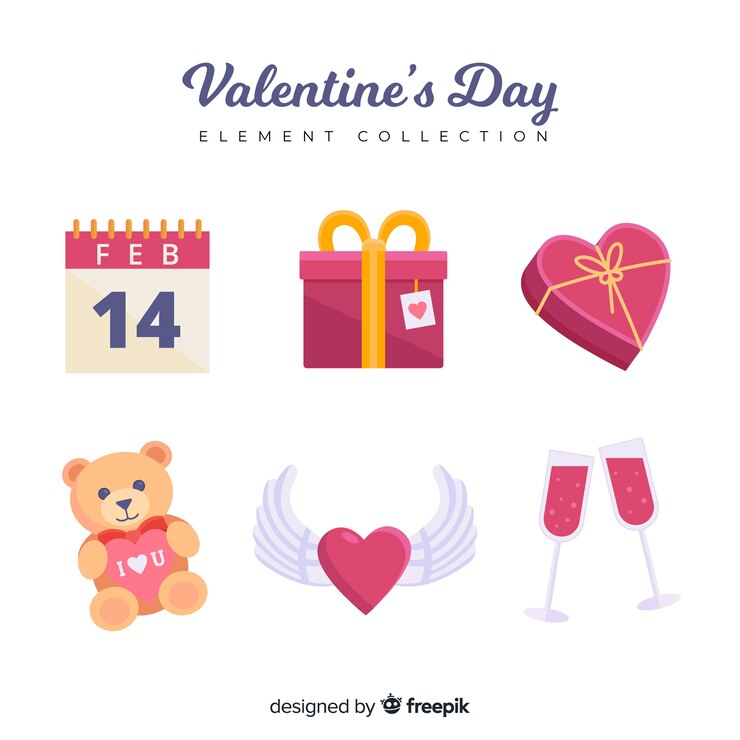 Free Vector collection of flat valentines day elements