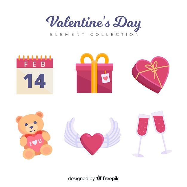 Collection of flat valentines day elements