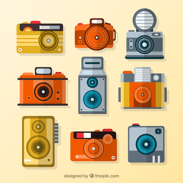 Collection of flat vintage camera