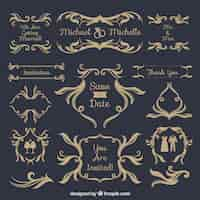 Free vector collection of flat wedding ornaments