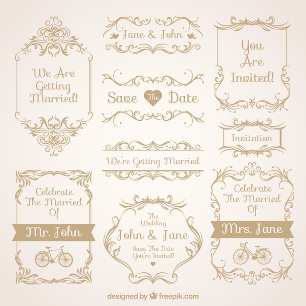 Free vector collection of flat wedding ornaments