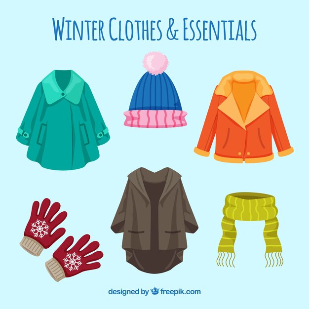 Collection of flat winter clothes