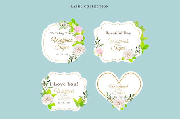 Collection of floral labels in watercolor style