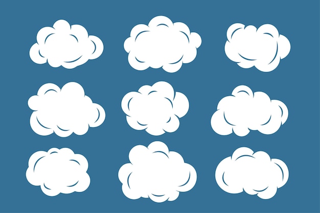 Collection of fluffy clouds icons for cloudy season